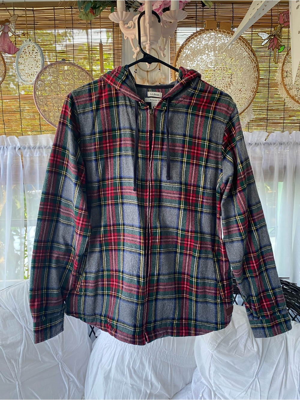 L.L. Bean Plaid Flannel Hooded Jacket